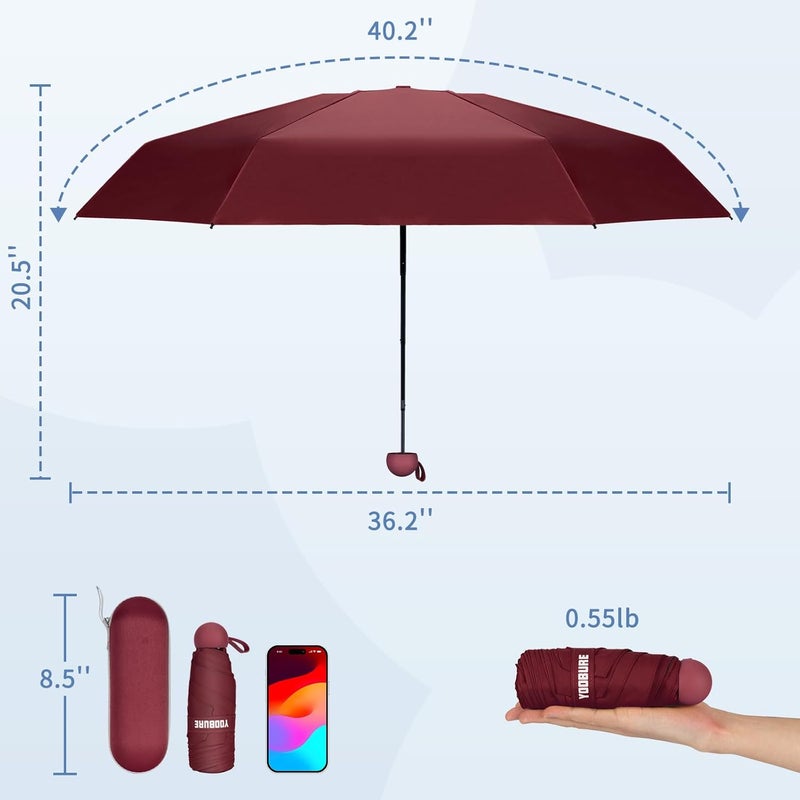 Yoobure Travel Umbrella Portable Compact Umbrellas, Pocket Mini for Purse, Umbrellas for UV Sun & Rain Small for Backpack, Umbrella with Case Folding for Kids Women - Image 2